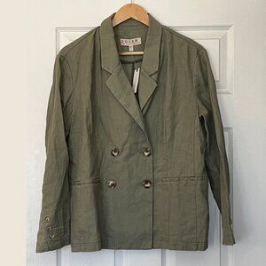 NWT Anthropologie DOLAN Double Breasted Linen Blend Blazer Olive Green | M